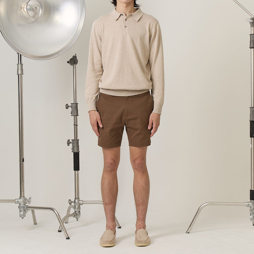 HAYDEN LONG SLEEVES KNIT POLO - OAT