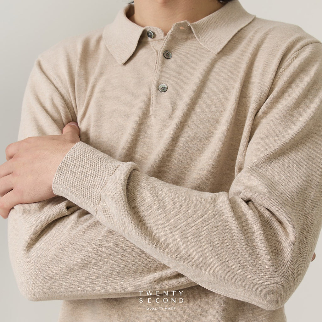 HAYDEN LONG SLEEVES KNIT POLO - OAT
