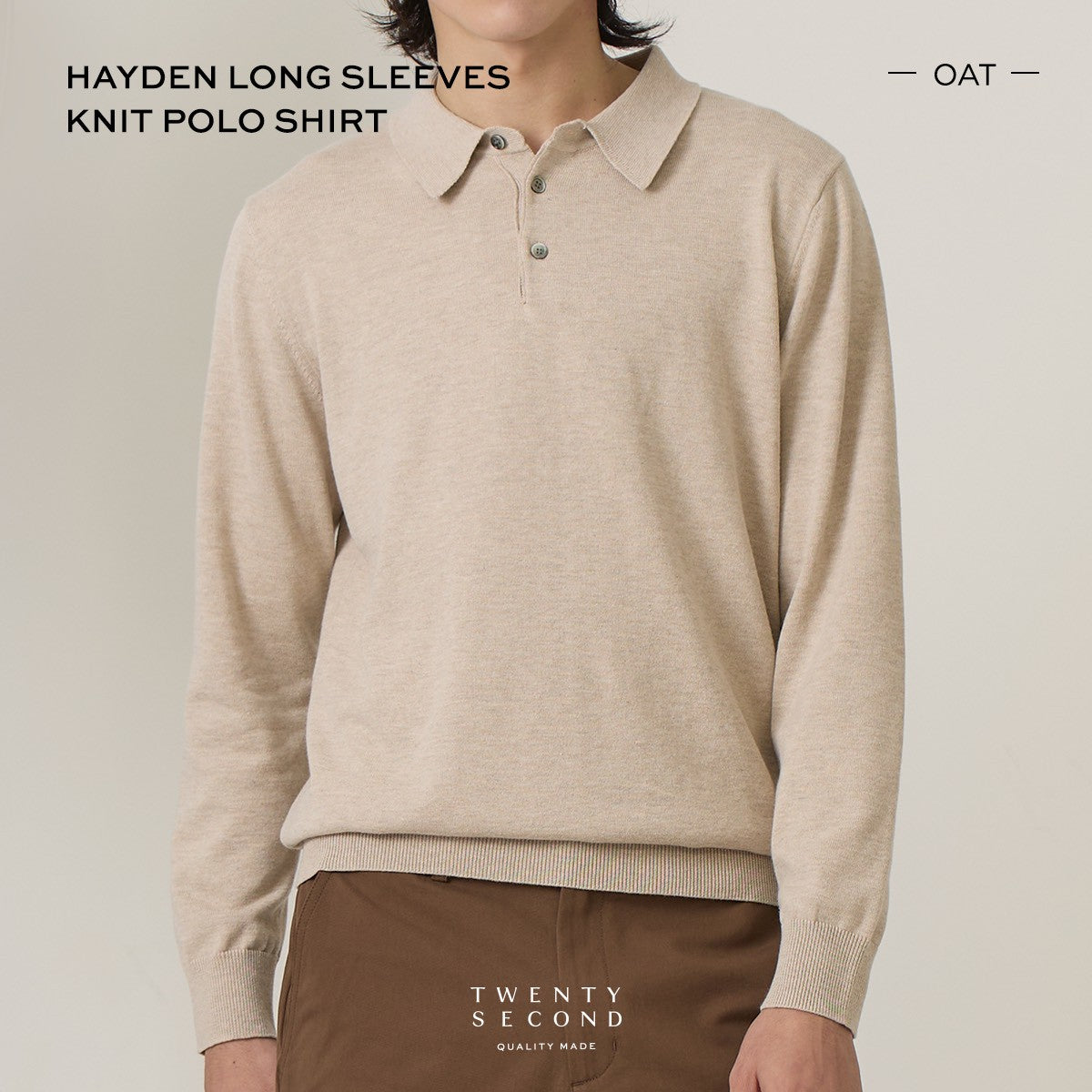 HAYDEN LONG SLEEVES KNIT POLO - OAT