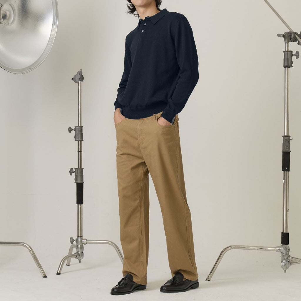 HAYDEN LONG SLEEVES KNIT POLO - DARK BLUE