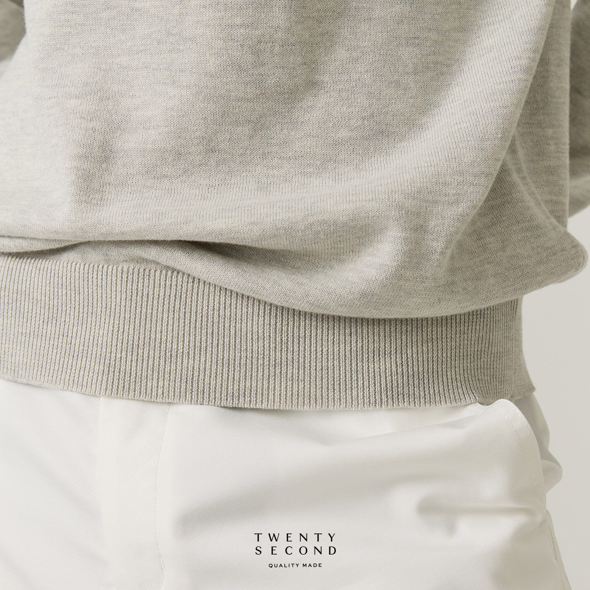 HAYDEN LONG SLEEVES KNIT POLO - LIGHT GREY