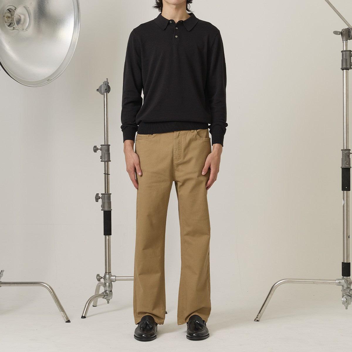 HAYDEN LONG SLEEVES KNIT POLO - BLACK