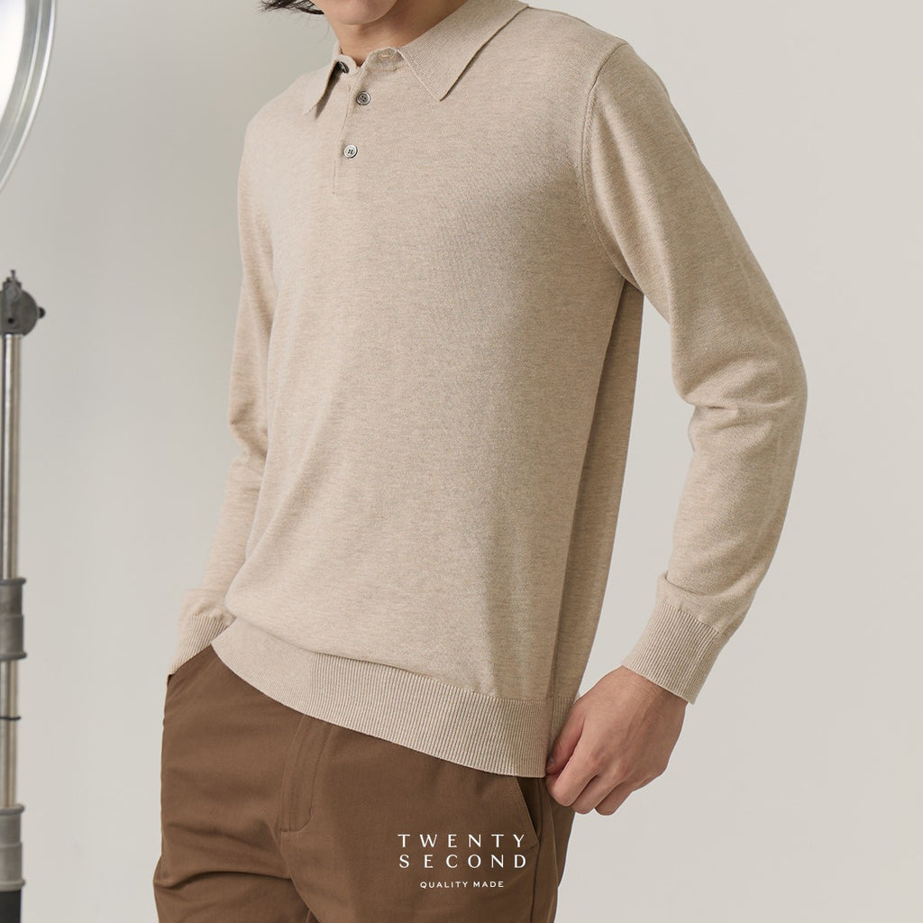 HAYDEN LONG SLEEVES KNIT POLO - OAT