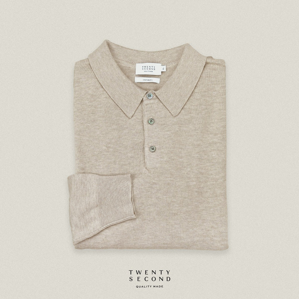 HAYDEN LONG SLEEVES KNIT POLO - OAT