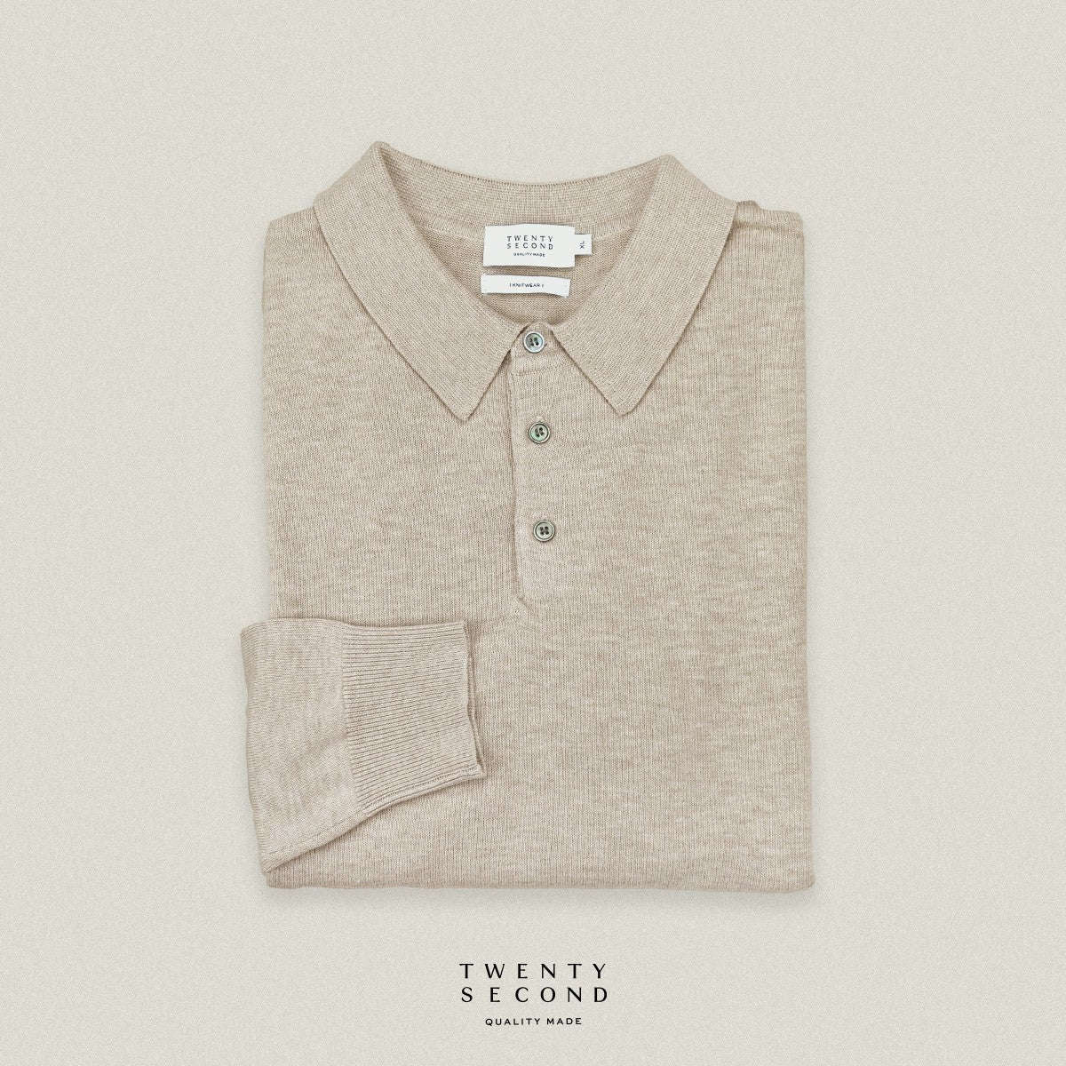 HAYDEN LONG SLEEVES KNIT POLO - OAT