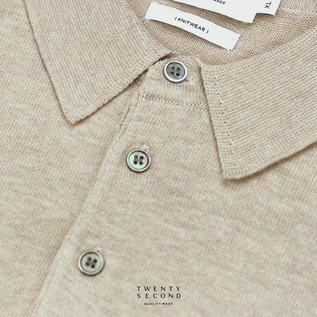 HAYDEN LONG SLEEVES KNIT POLO - OAT
