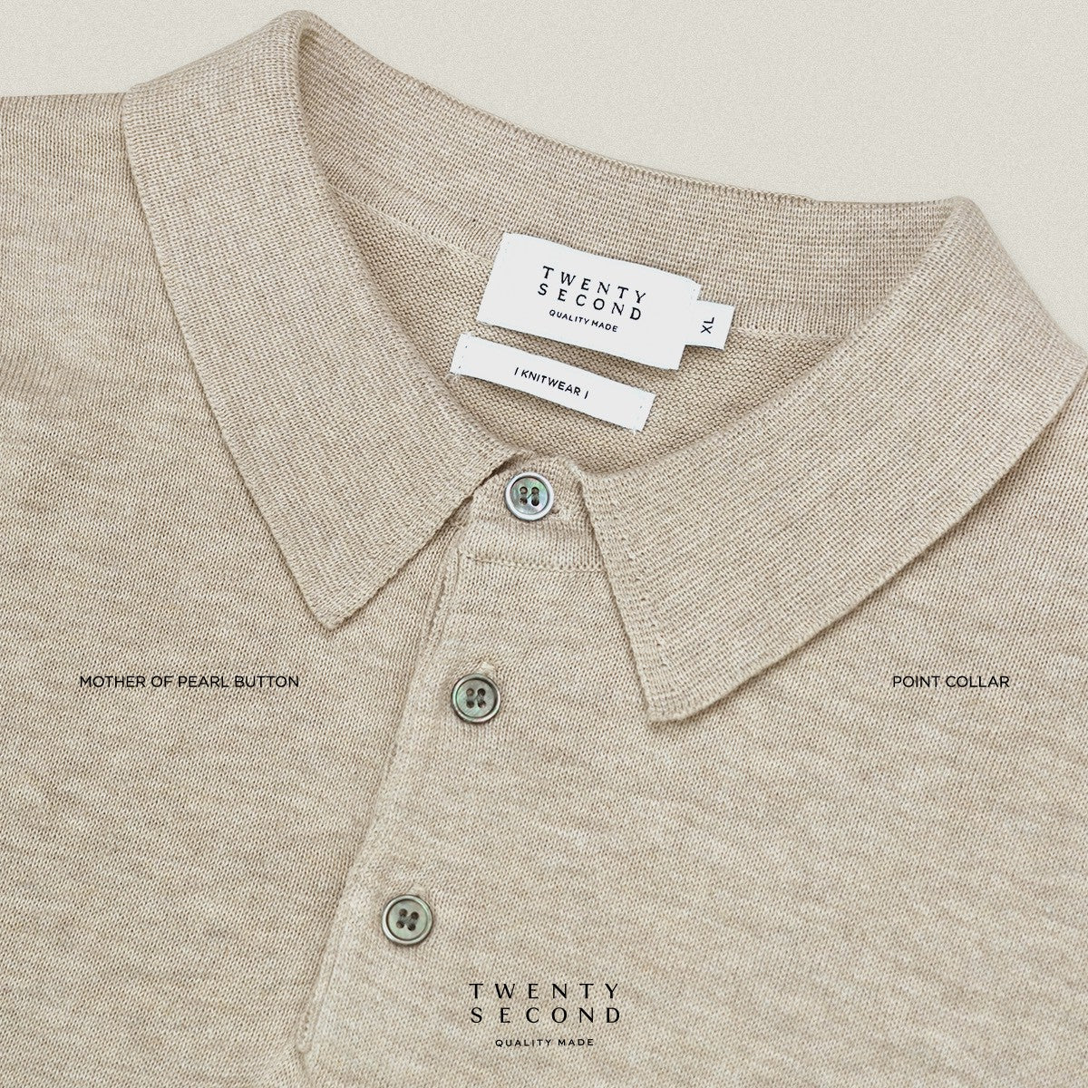 HAYDEN LONG SLEEVES KNIT POLO - OAT