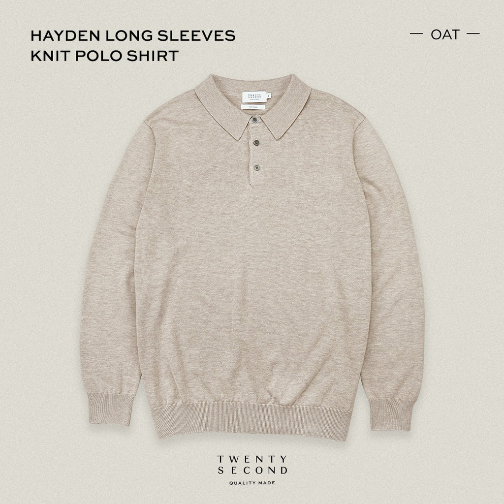HAYDEN LONG SLEEVES KNIT POLO - OAT