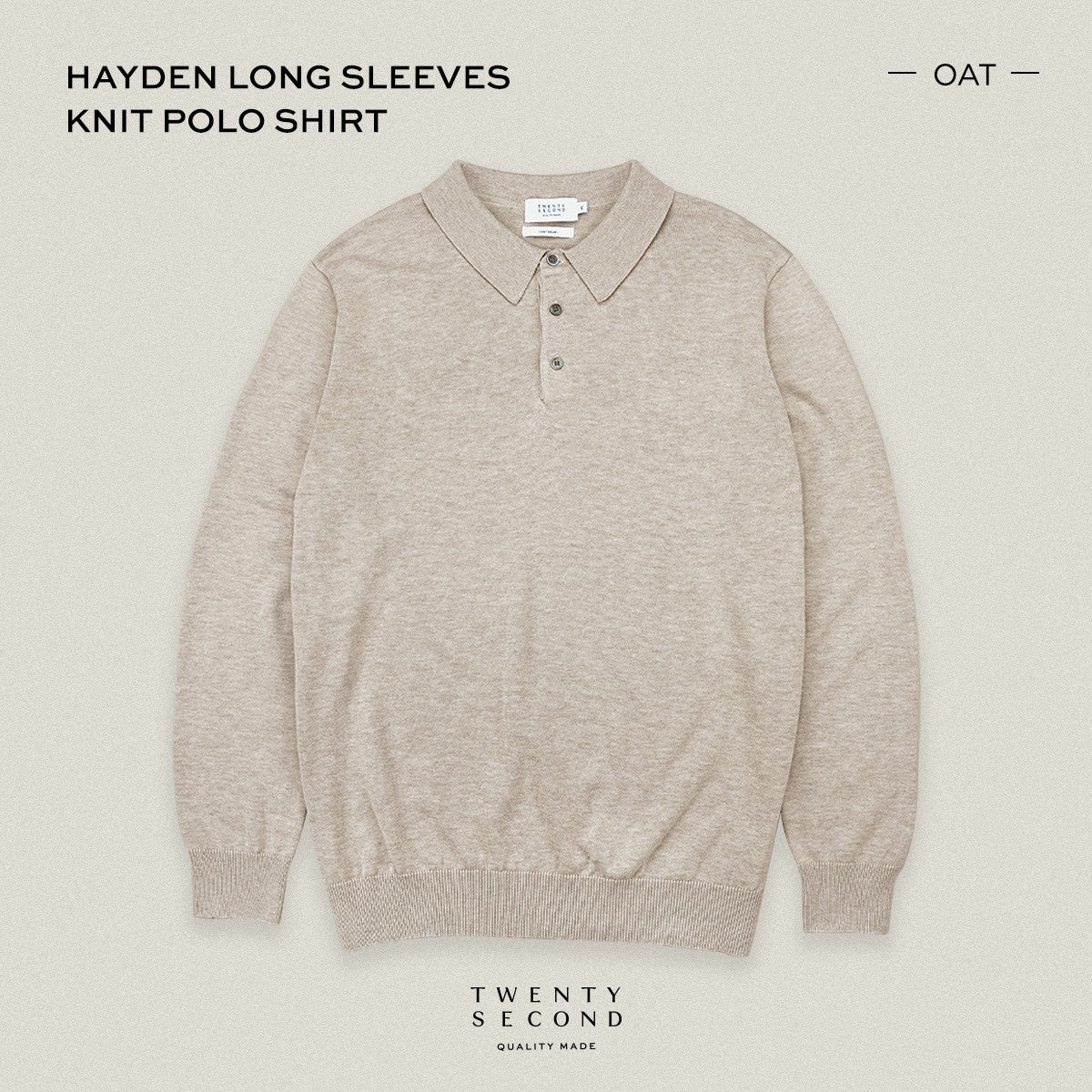 HAYDEN LONG SLEEVES KNIT POLO - OAT