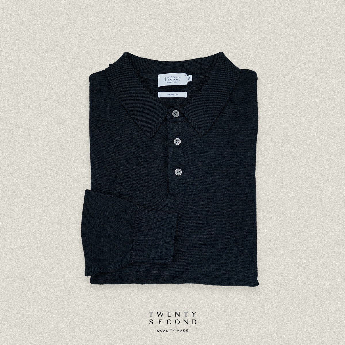 HAYDEN LONG SLEEVES KNIT POLO - DARK BLUE