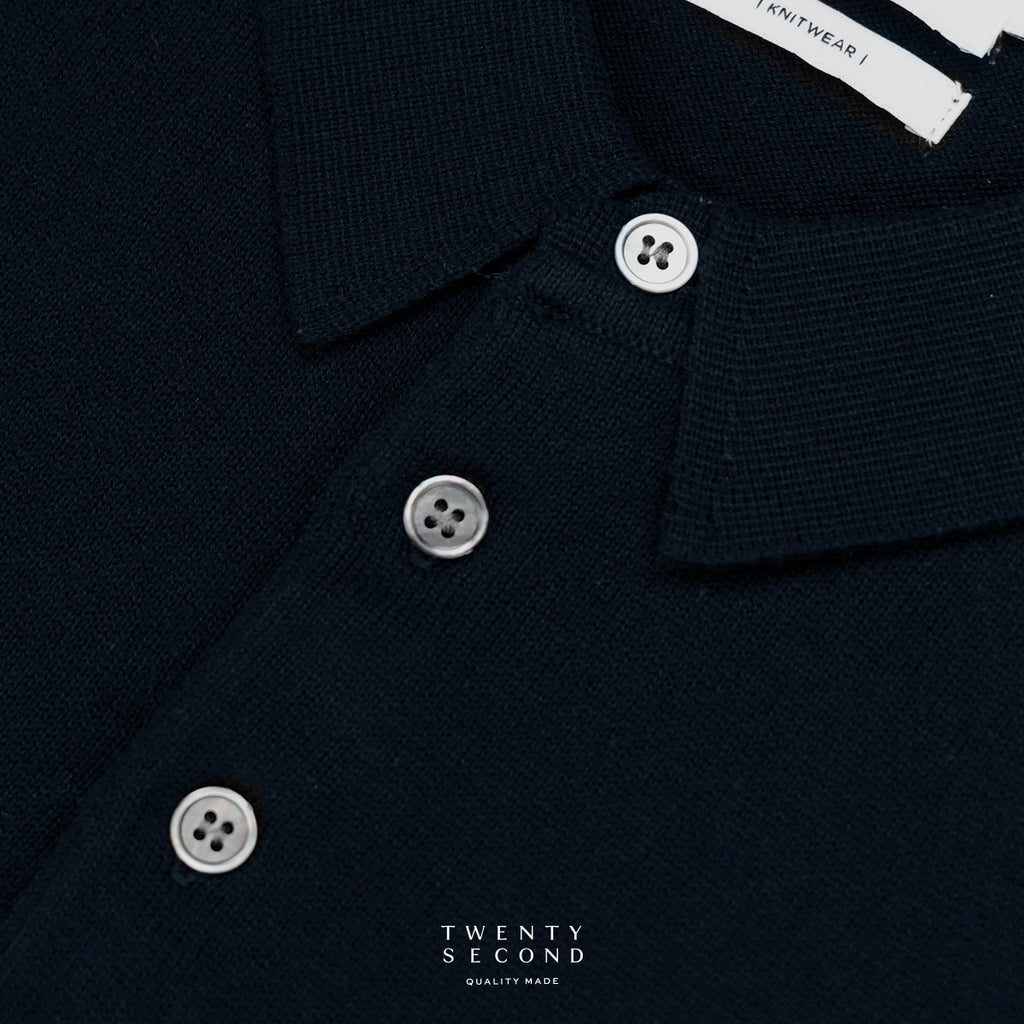 HAYDEN LONG SLEEVES KNIT POLO - DARK BLUE