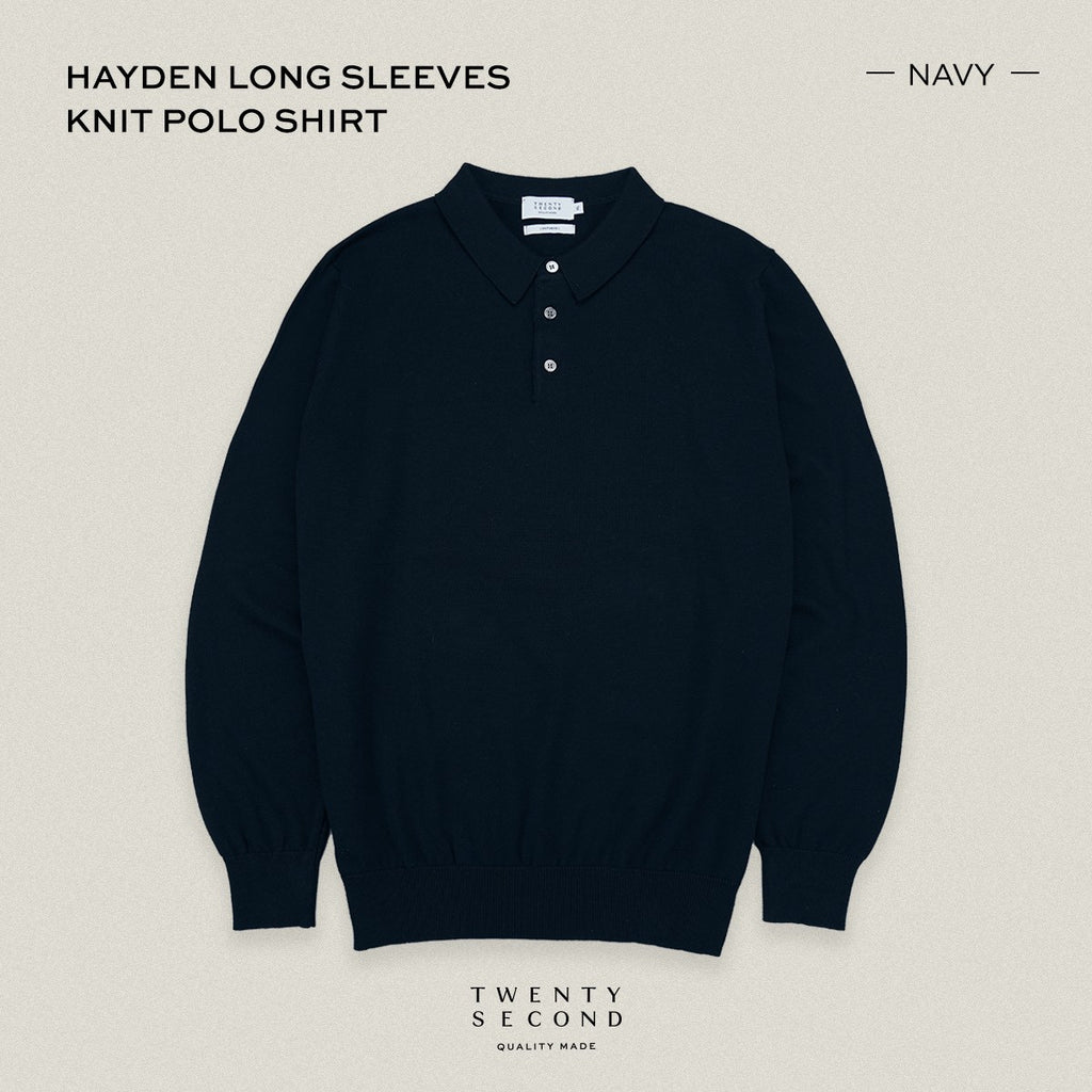 HAYDEN LONG SLEEVES KNIT POLO - DARK BLUE
