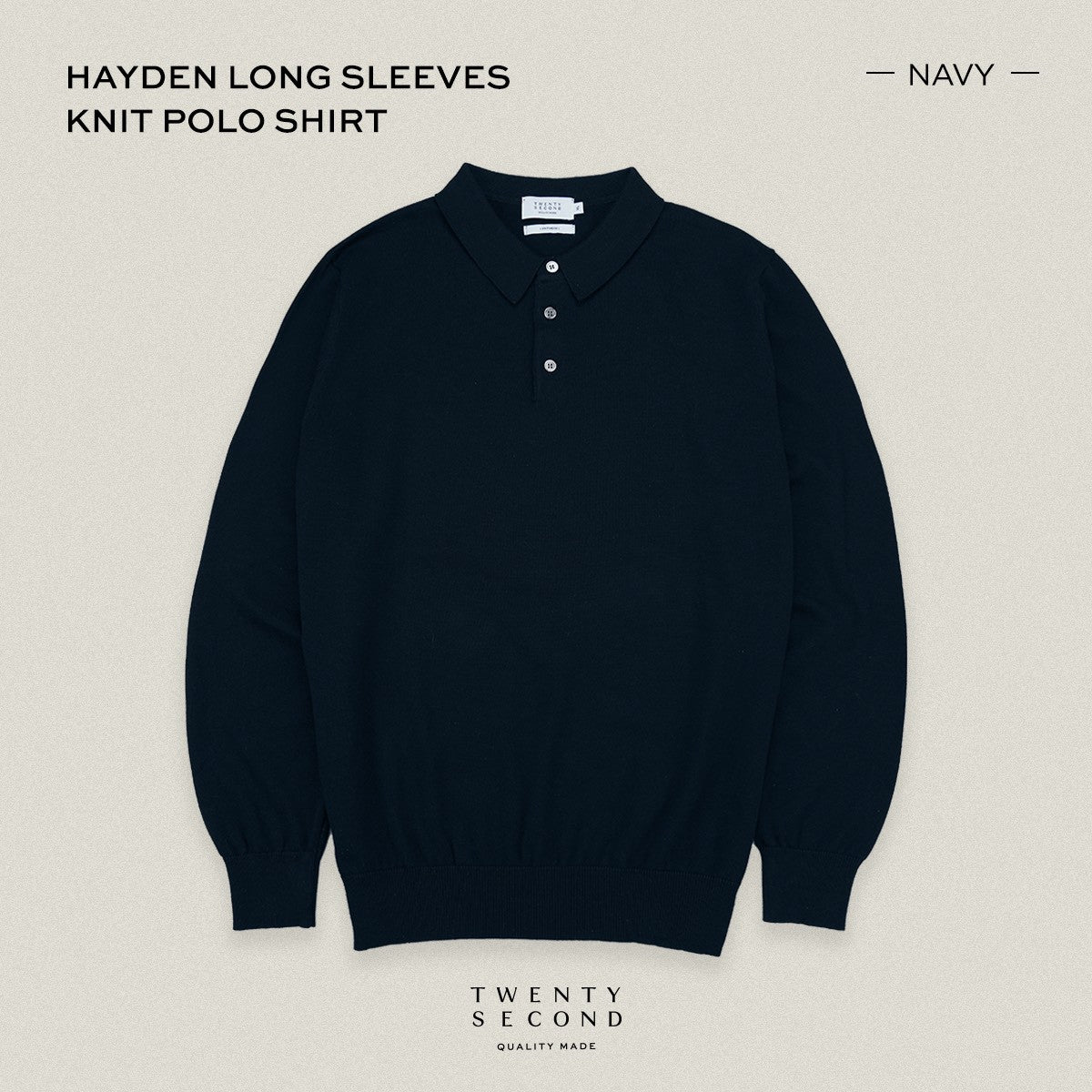 HAYDEN LONG SLEEVES KNIT POLO - DARK BLUE