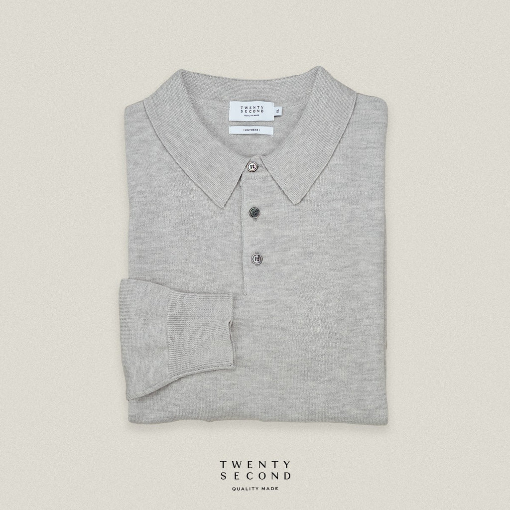 HAYDEN LONG SLEEVES KNIT POLO - LIGHT GREY