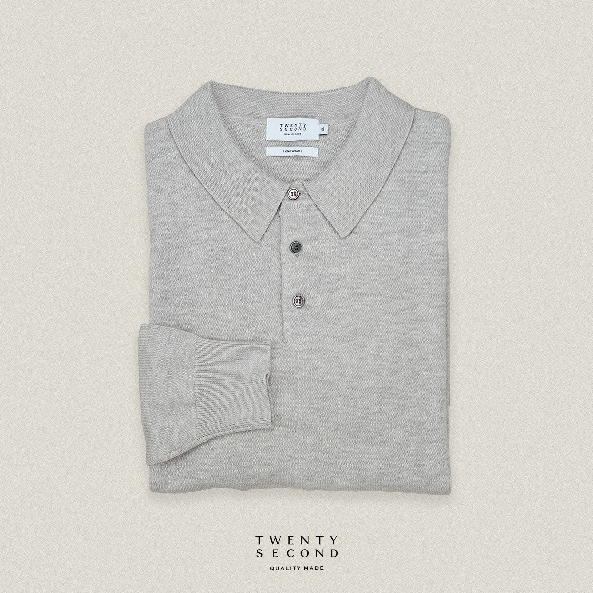 HAYDEN LONG SLEEVES KNIT POLO - LIGHT GREY