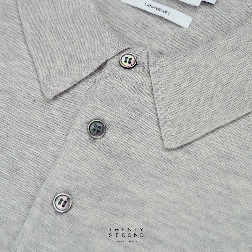 HAYDEN LONG SLEEVES KNIT POLO - LIGHT GREY