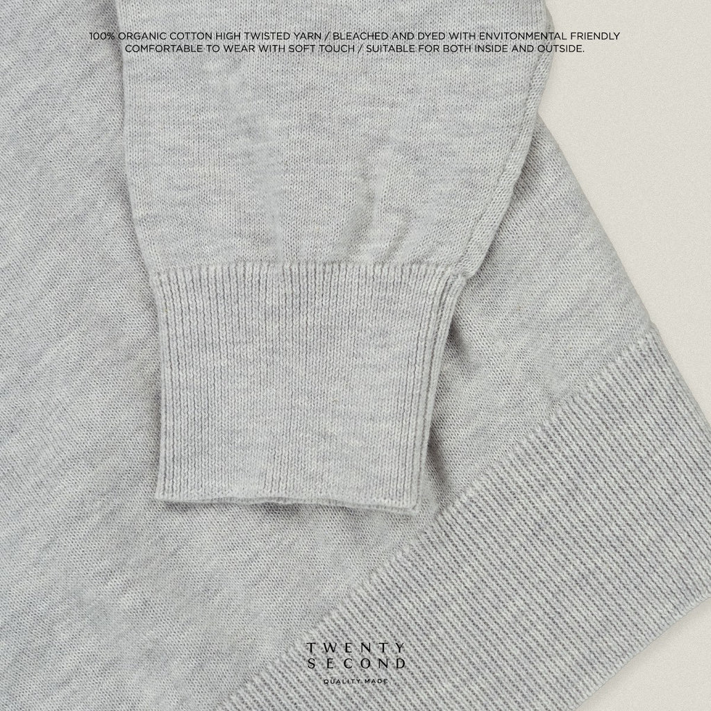 HAYDEN LONG SLEEVES KNIT POLO - LIGHT GREY
