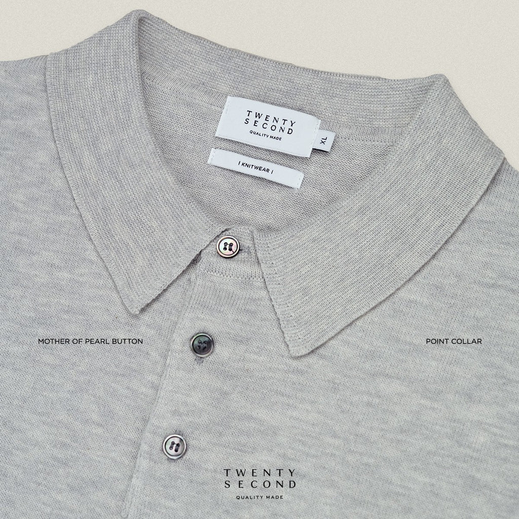 HAYDEN LONG SLEEVES KNIT POLO - LIGHT GREY