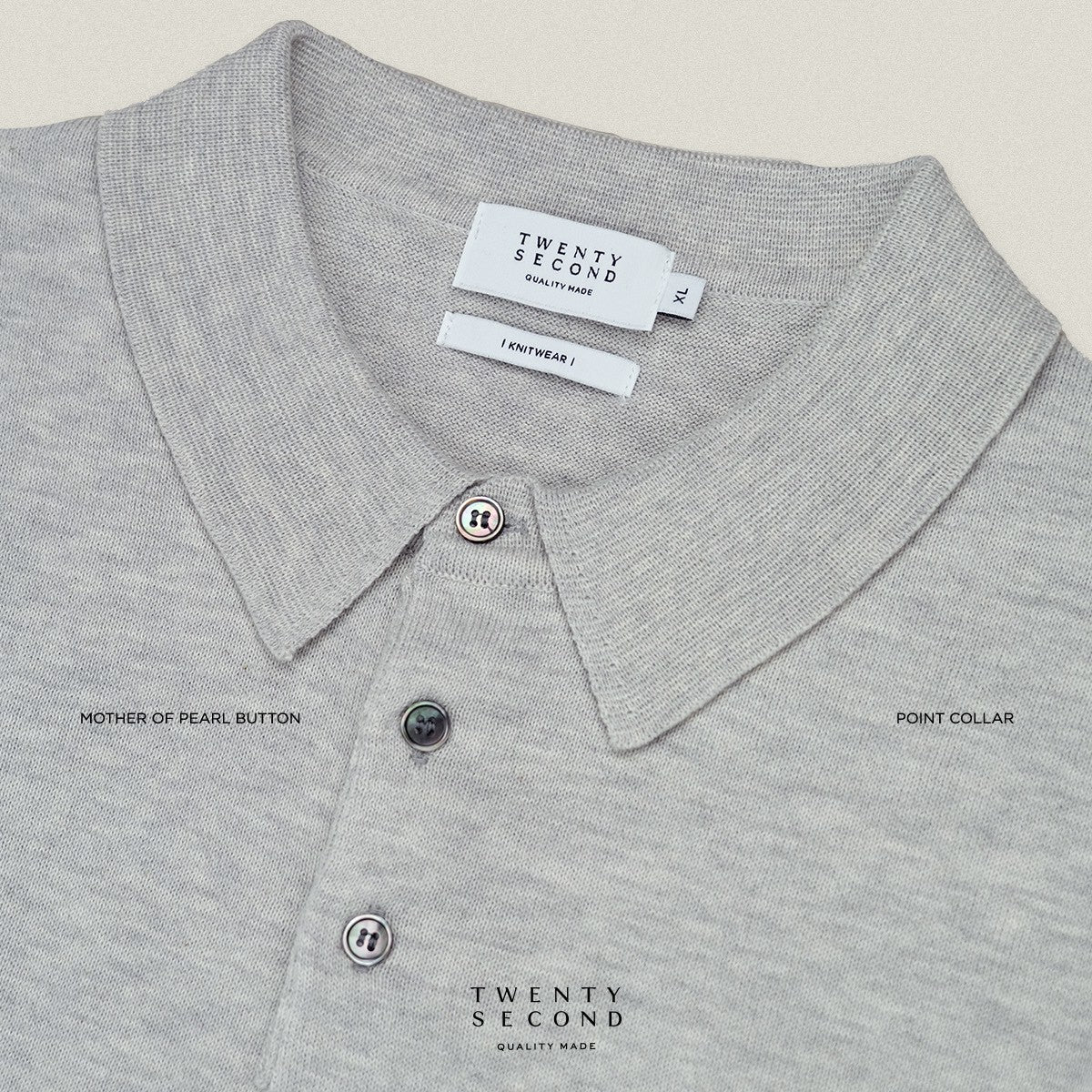 HAYDEN LONG SLEEVES KNIT POLO - LIGHT GREY