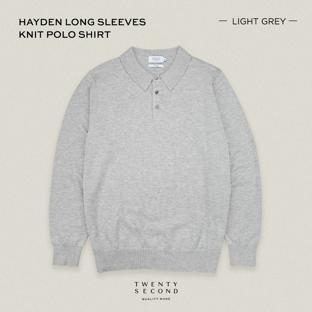 HAYDEN LONG SLEEVES KNIT POLO - LIGHT GREY