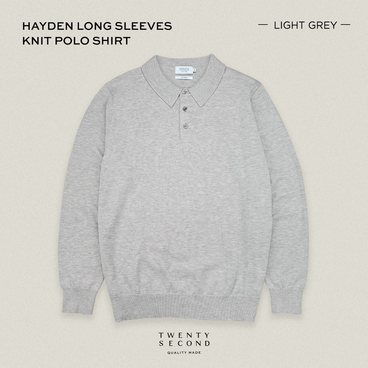 HAYDEN LONG SLEEVES KNIT POLO - LIGHT GREY