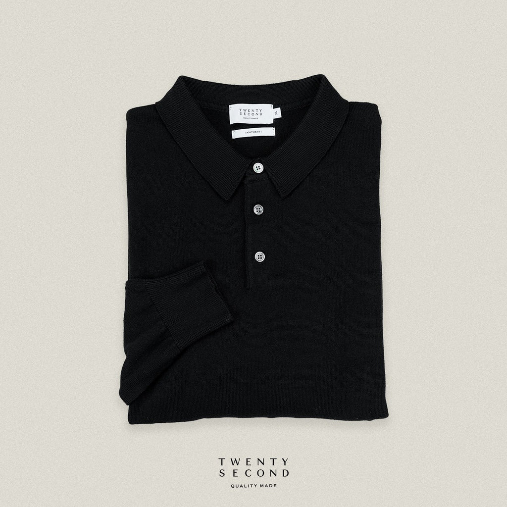 HAYDEN LONG SLEEVES KNIT POLO - BLACK