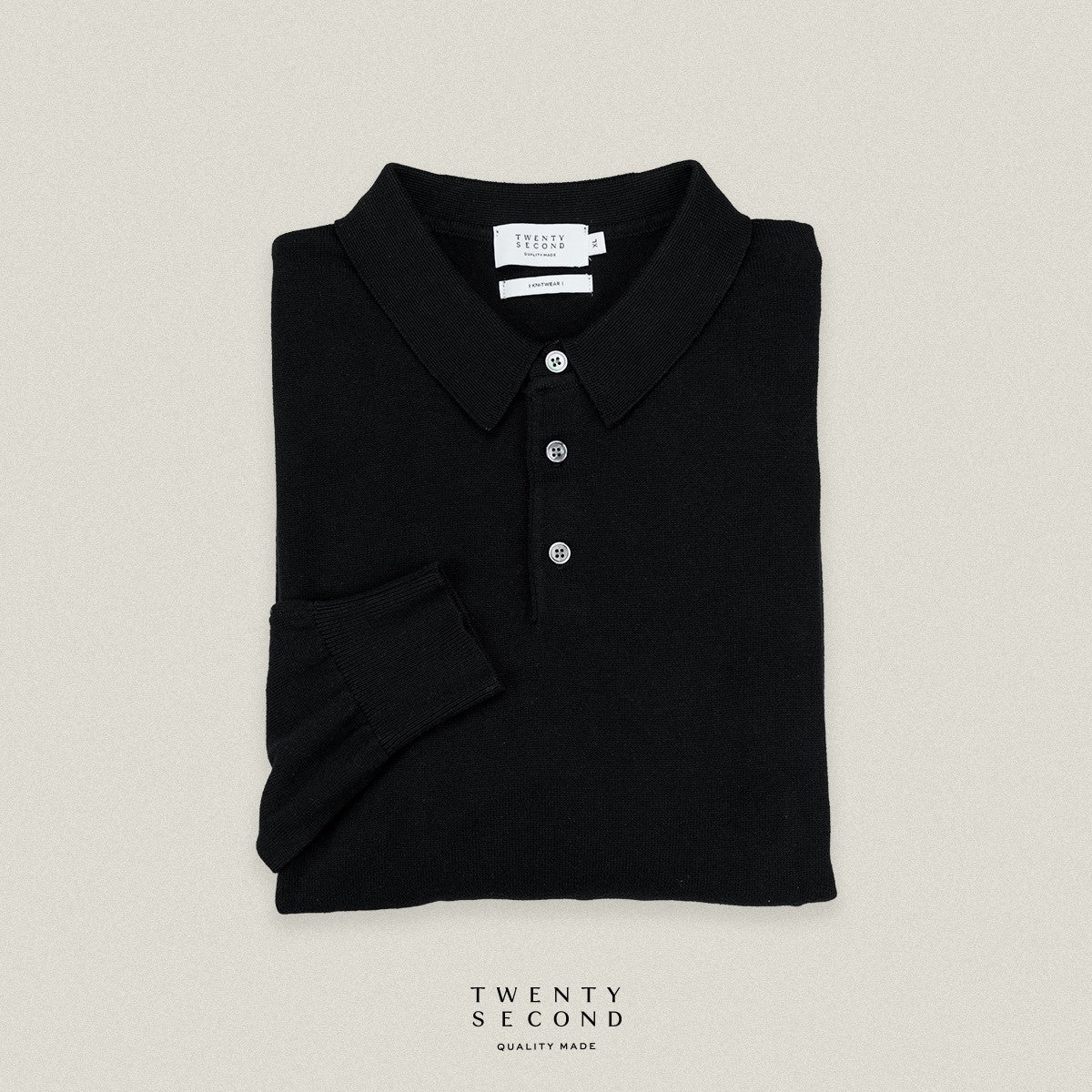 HAYDEN LONG SLEEVES KNIT POLO - BLACK