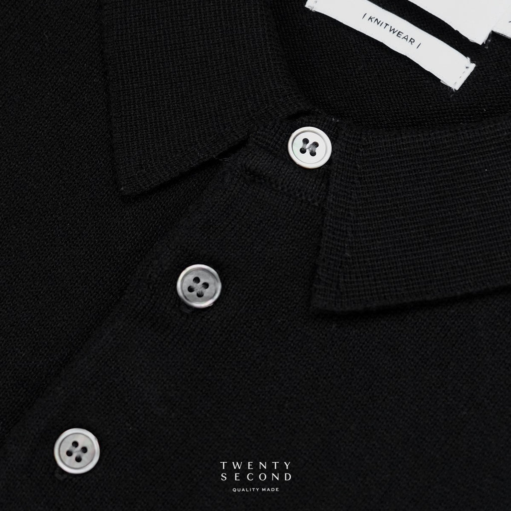 HAYDEN LONG SLEEVES KNIT POLO - BLACK