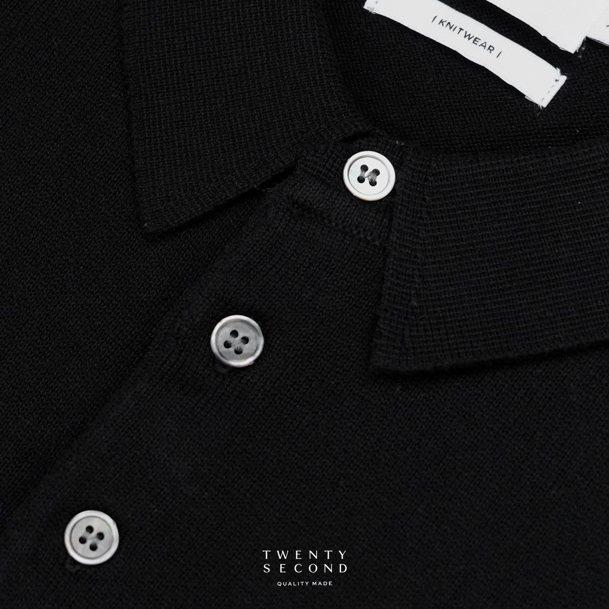 HAYDEN LONG SLEEVES KNIT POLO - BLACK