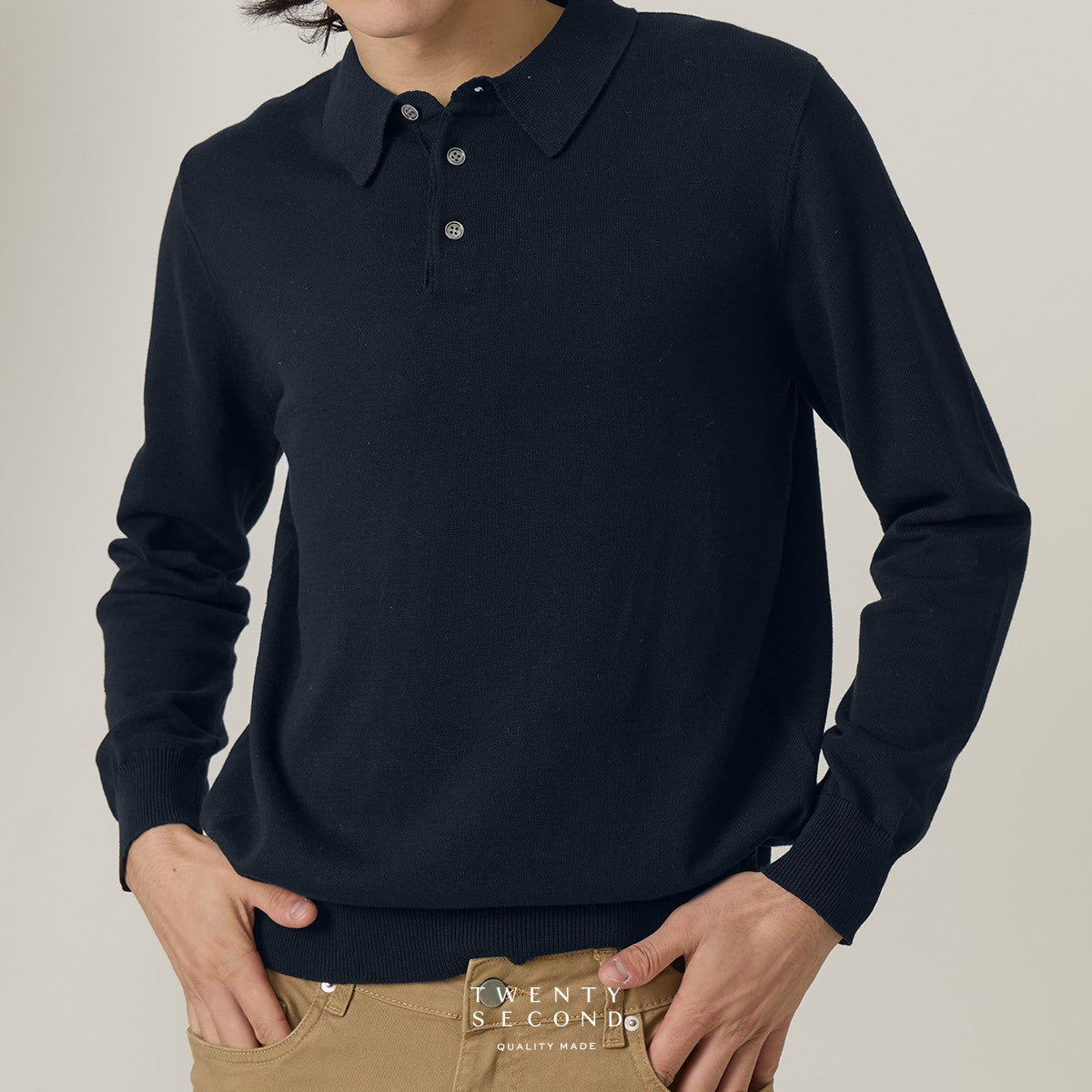 HAYDEN LONG SLEEVES KNIT POLO - DARK BLUE