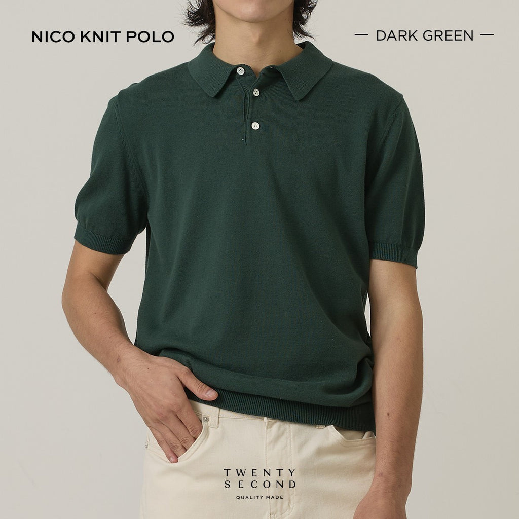 NICO KNIT POLO - DARK GREEN