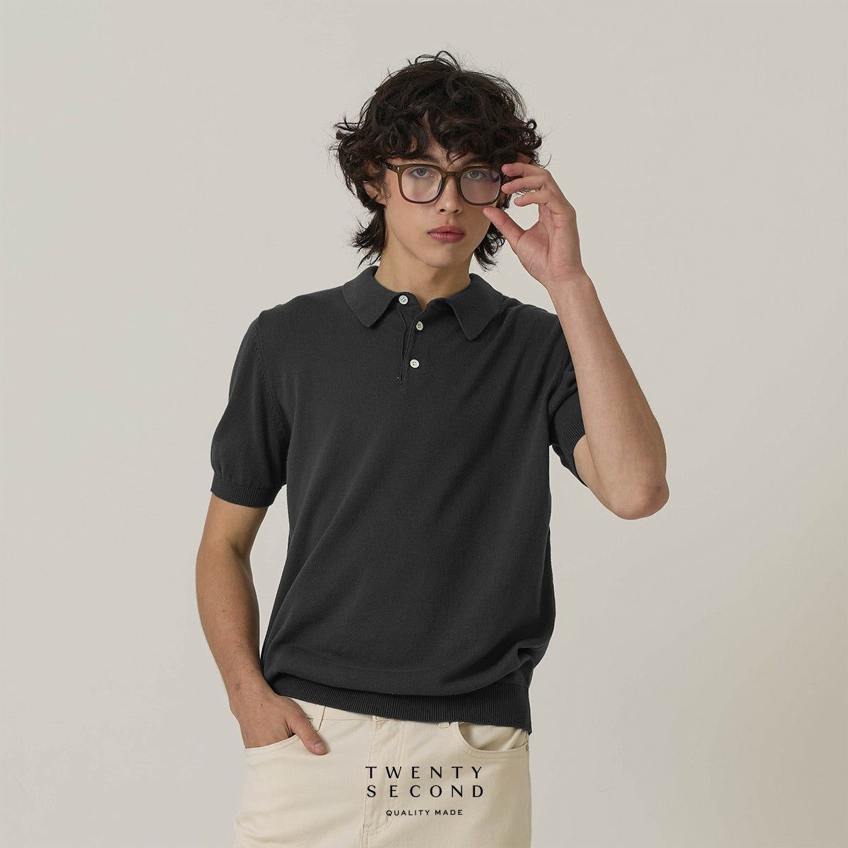 NICO KNIT POLO - GREY