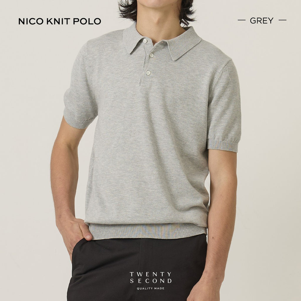 NICO KNIT POLO - LIGHT GREY