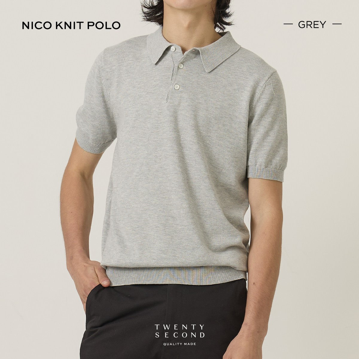 NICO KNIT POLO - LIGHT GREY