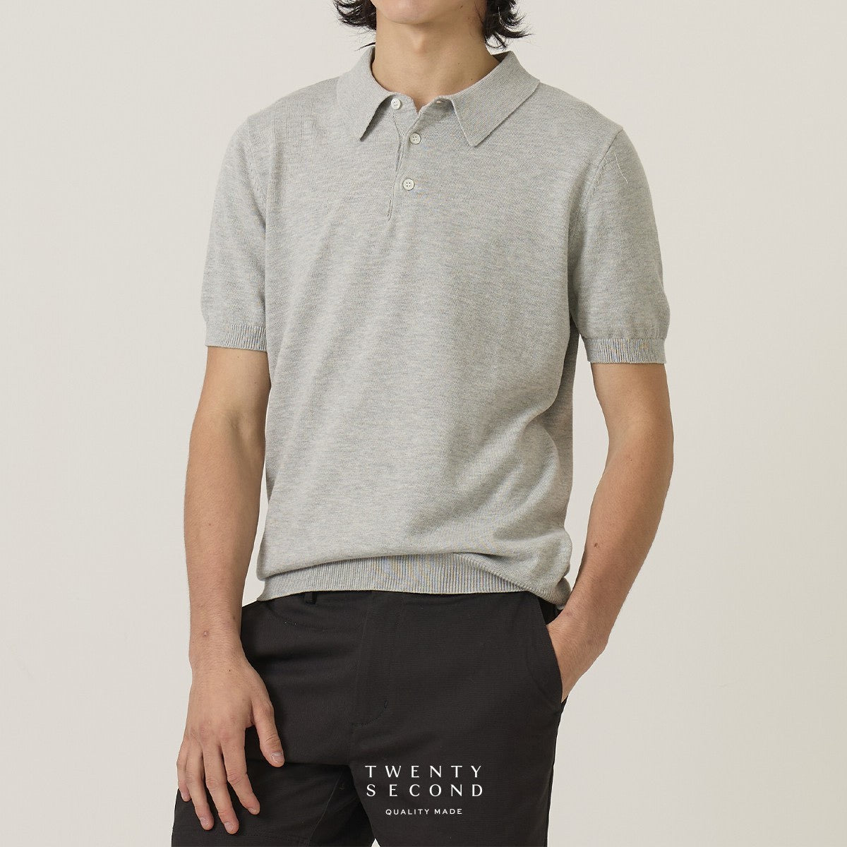 NICO KNIT POLO - LIGHT GREY