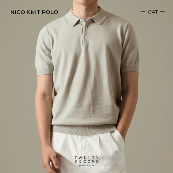 NICO KNIT POLO - OATMEAL