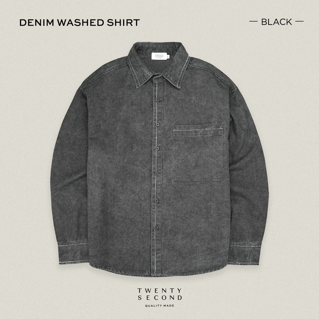 DENIM WASHED SHIRT - BLACK