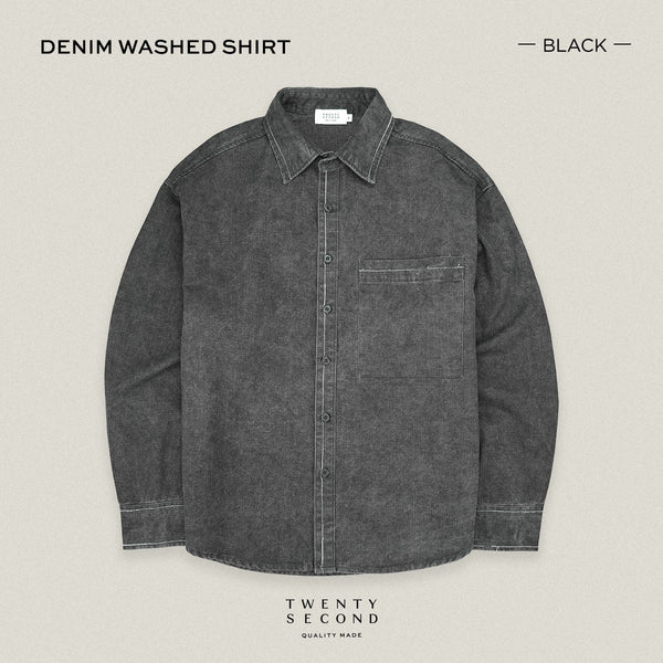 DENIM WASHED SHIRT - BLACK