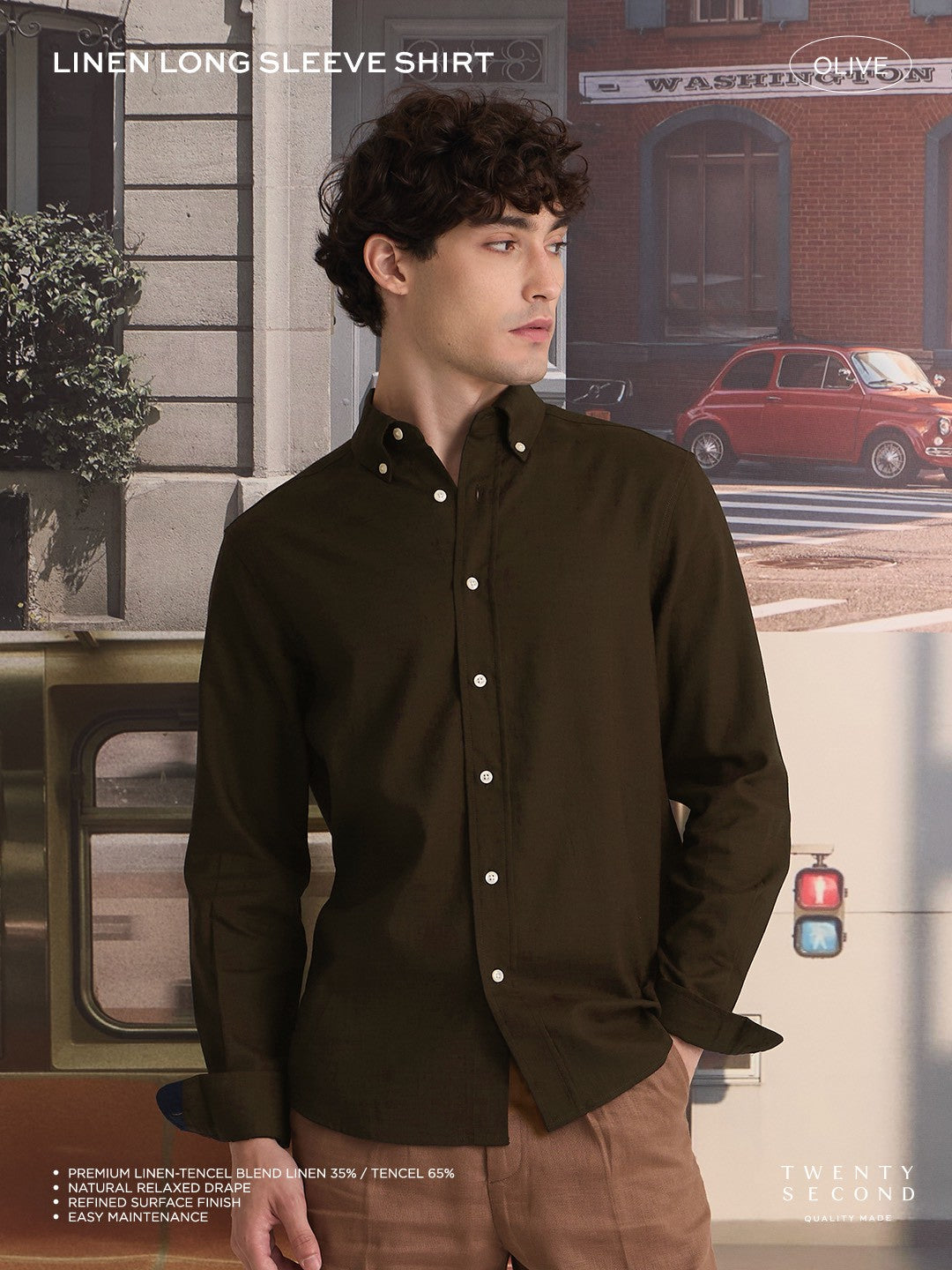 LINEN LONG SLEEVES SHIRTS - OLIVE