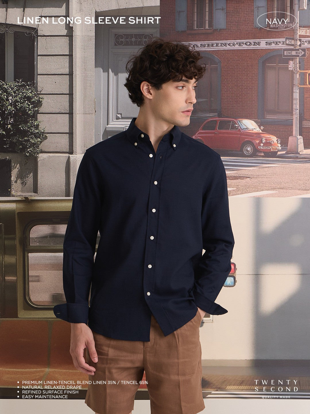 LINEN LONG SLEEVES SHIRTS - NAVY