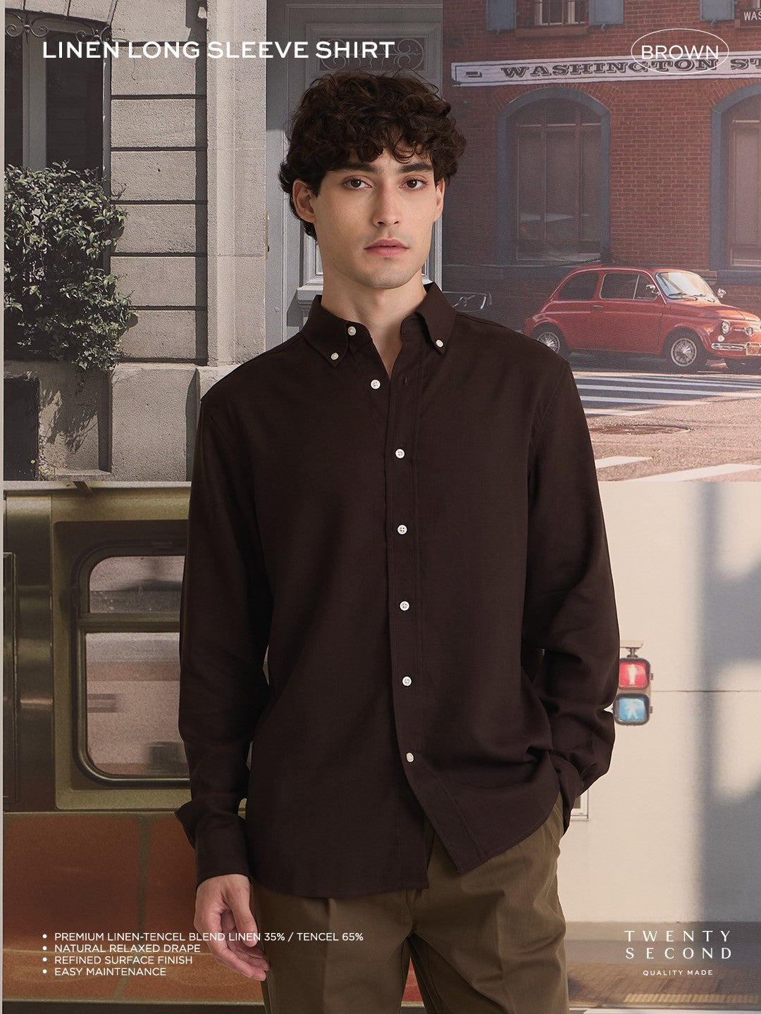LINEN LONG SLEEVES SHIRTS - BROWN