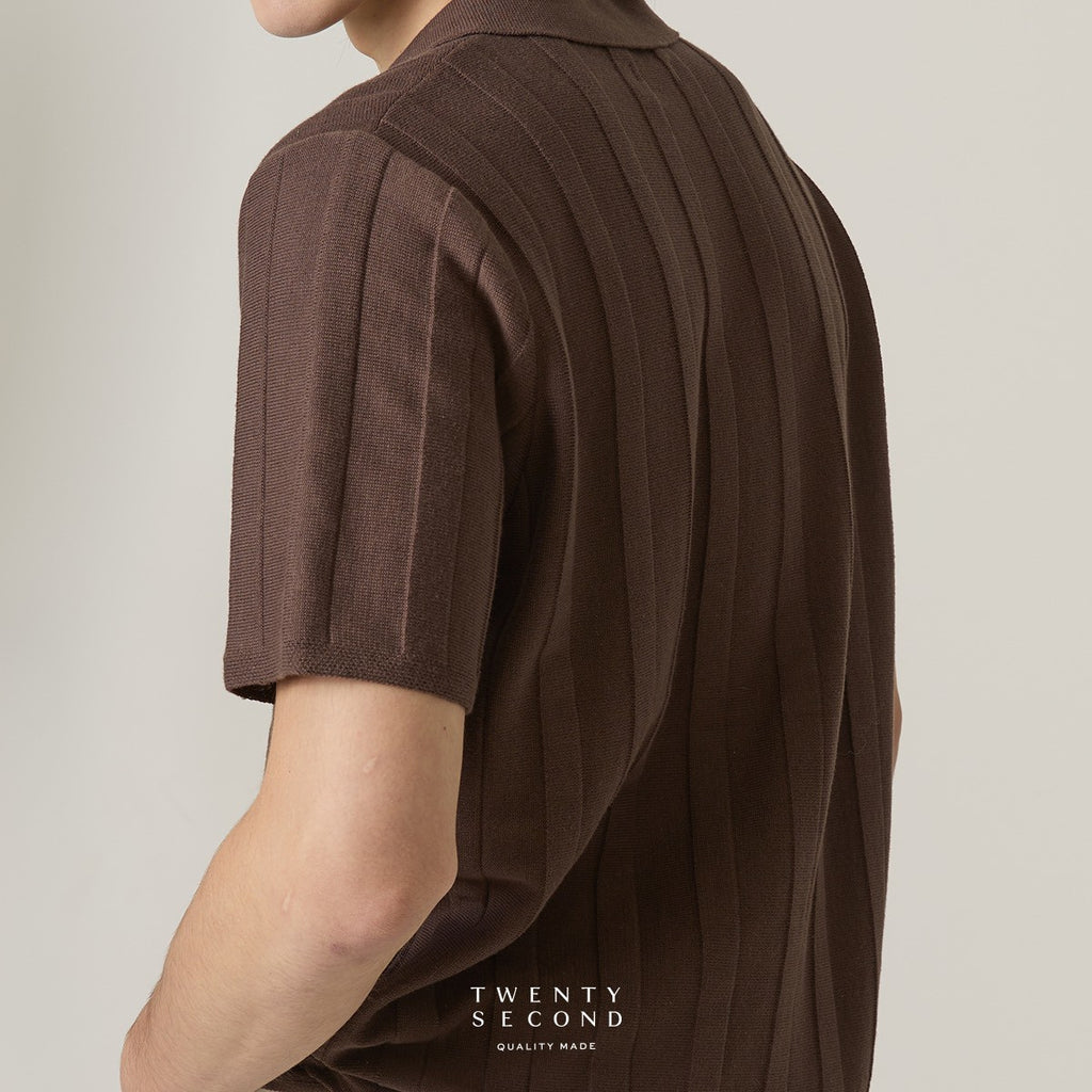 TATE SHORT SLEEVES KNIT SHIRT - BROWN