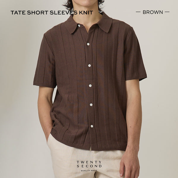 TATE SHORT SLEEVES KNIT SHIRT - BROWN