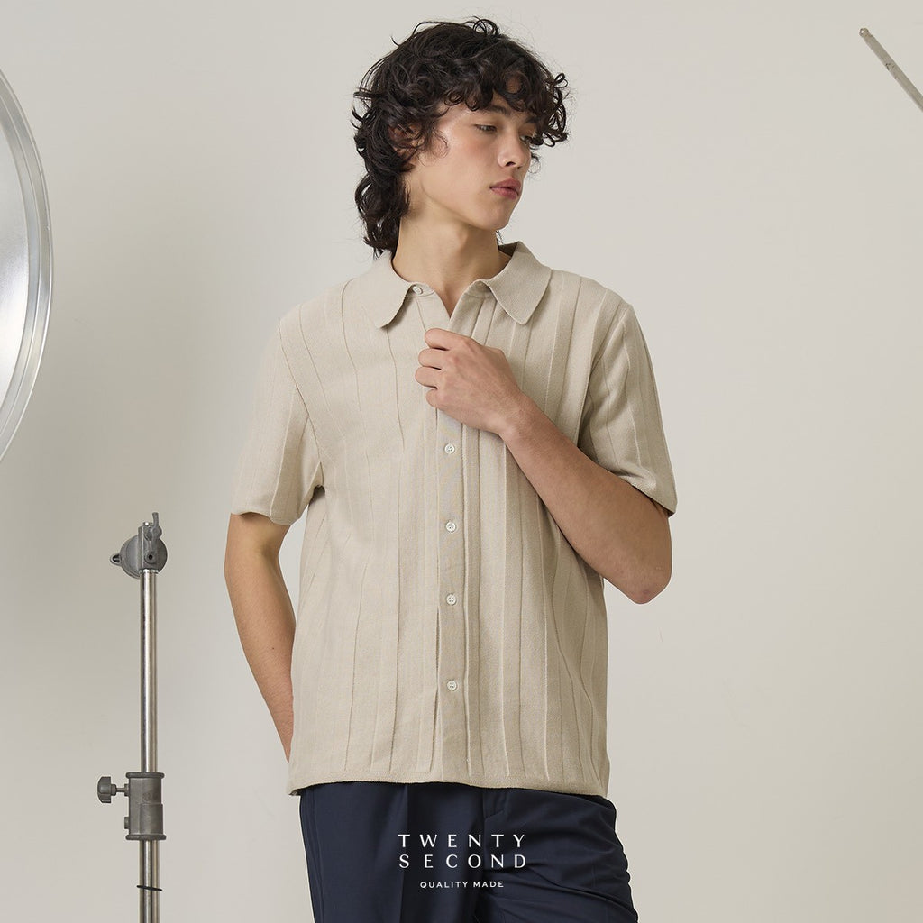 TATE SHORT SLEEVES KNIT SHIRT - OAT