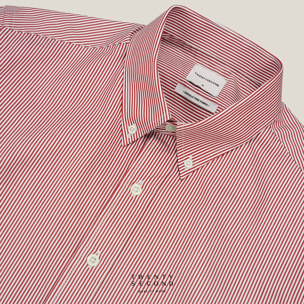 WRINKLE FREE “OFF DUTY” SHIRT - STRIPE RED (Regular Fit)