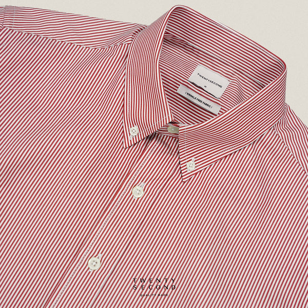 WRINKLE FREE “OFF DUTY” SHIRT - STRIPE RED (Regular Fit)