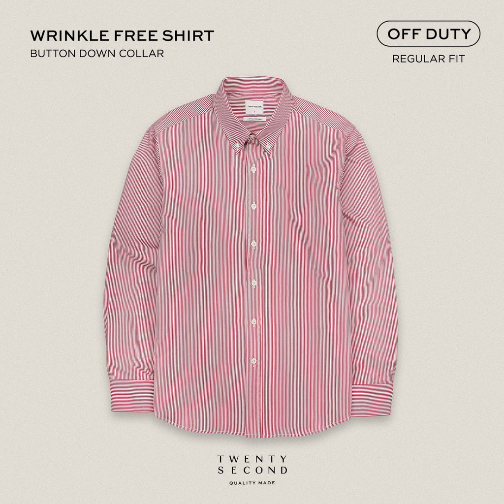 WRINKLE FREE “OFF DUTY” SHIRT - STRIPE RED (Regular Fit)