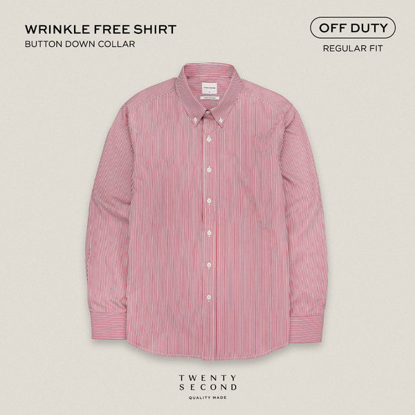 WRINKLE FREE “OFF DUTY” SHIRT - STRIPE RED (Regular Fit)