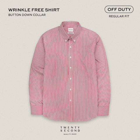 WRINKLE FREE “OFF DUTY” SHIRT - STRIPE RED (Regular Fit)