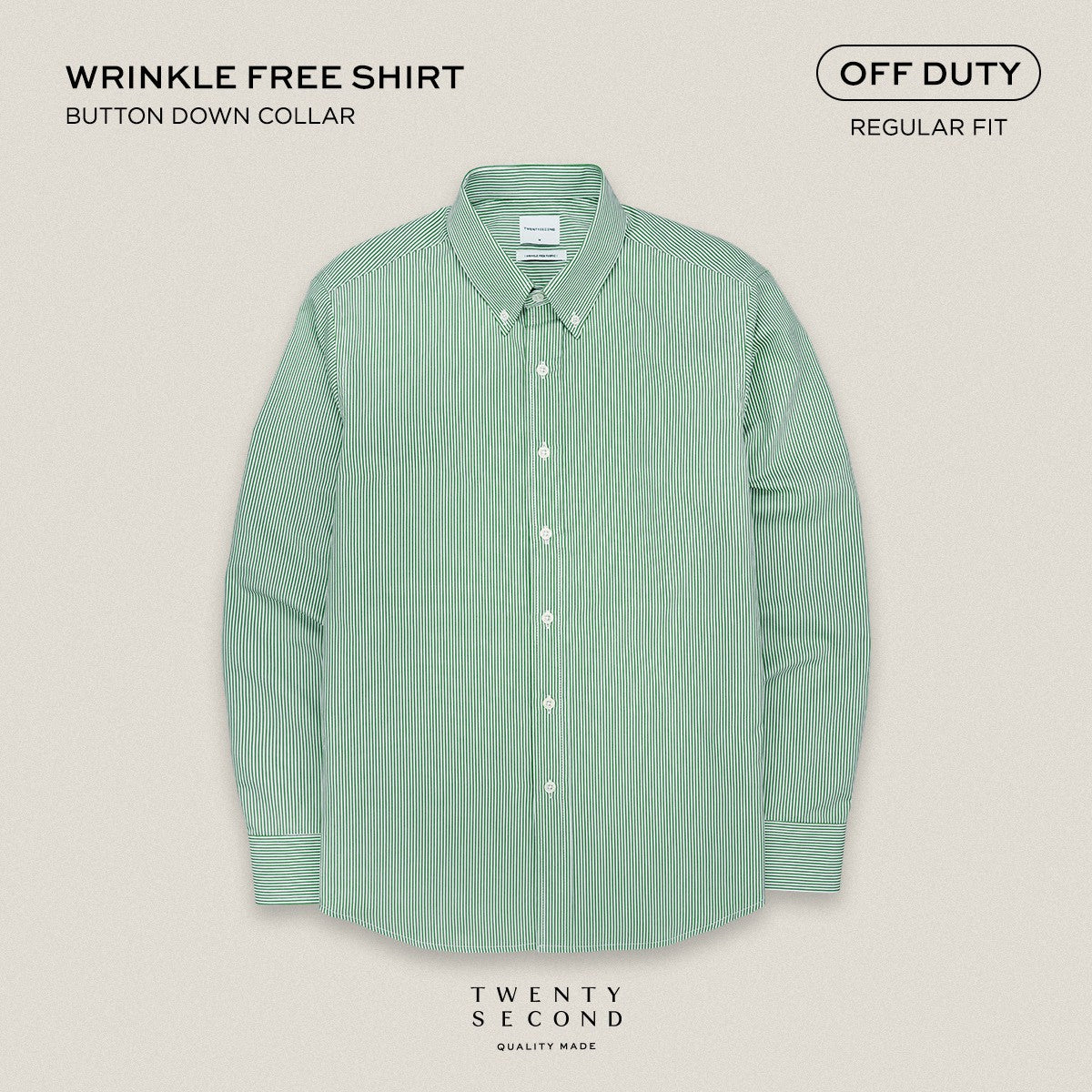WRINKLE FREE “OFF DUTY” SHIRT - STRIPE GREEN (Regular Fit)